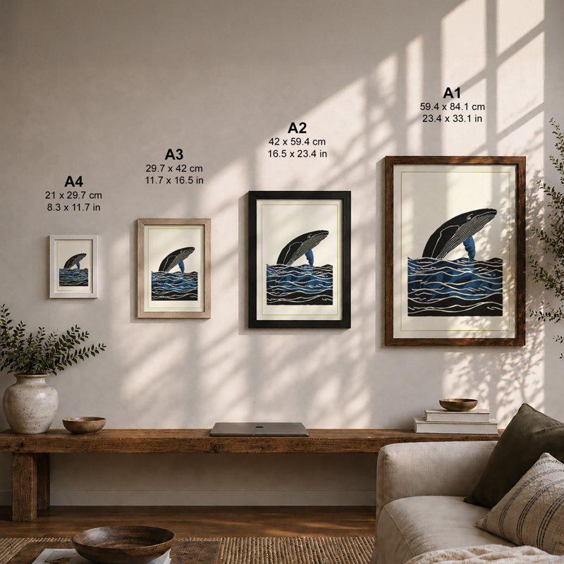 Whale Rising Coastal - Framed Print, Black, A3 - 42.0 x 29.7 cm