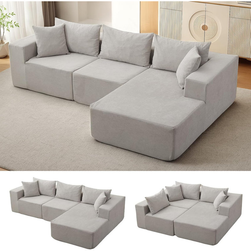 Canapé modulaire en L 106 po avec méridienne modulaire en L avec siège profond, aucun assemblage requis