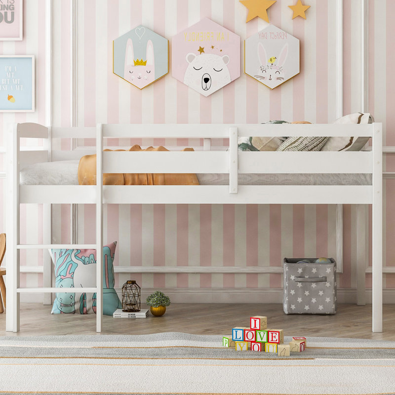 Loft Bed Low Loft Beds with Ladder, White