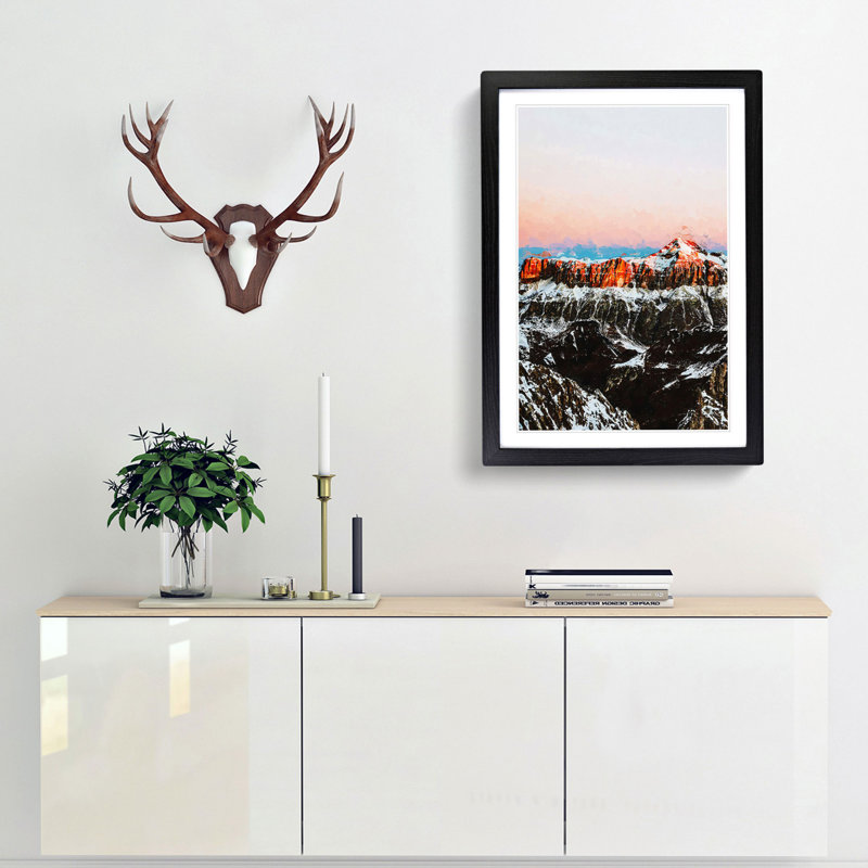Pink Capped Mountains in Italy - Framed Print, 60cm H x 40cm W x 2cm D, Black