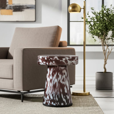 Glass Accent Table with Speckled Design Modern Side Table for Living Room, Bedroom, or Office 19" Brown.