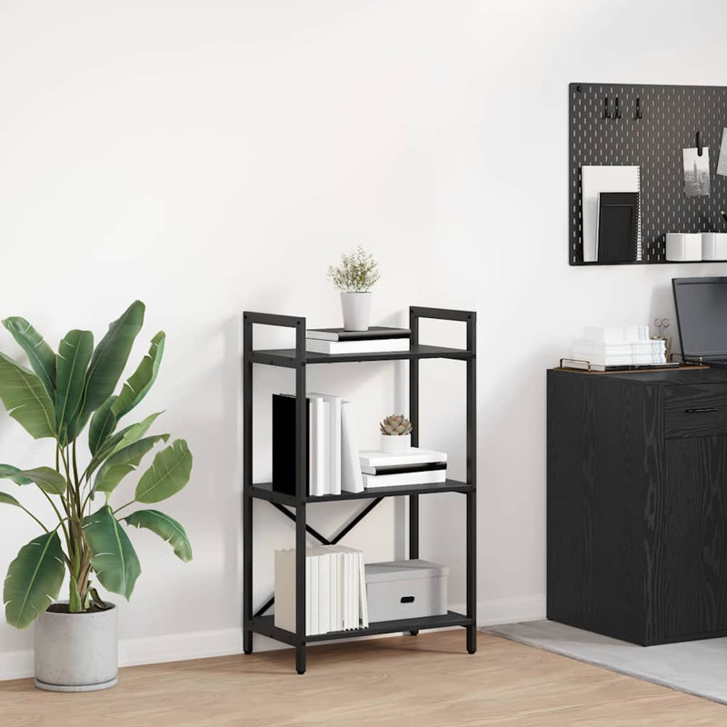 96cm H x 56cm W Steel Etagere Bookcase, Black Oak