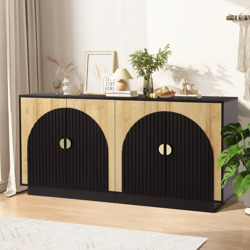 Buffet 65 "avec buffet cannelé, armoires de rangement avec tablettes réglables, meuble télé avec portes à double arche, crédence à console cannelée pour le salon