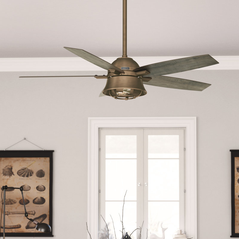 52" Hampshire 5 - Blade Ceiling Fan With LED Light Kit And Handheld Remote, Weathered Copper