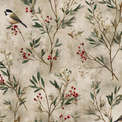 Peel and Stick Wallpaper Vintage Botanical Bird Flowers leaves Branches Beige delicate Contact Paper Removable Self Adhesive Wall Mural Wall Decor for Bedroom Kitchen Cabinets 24in x 118in