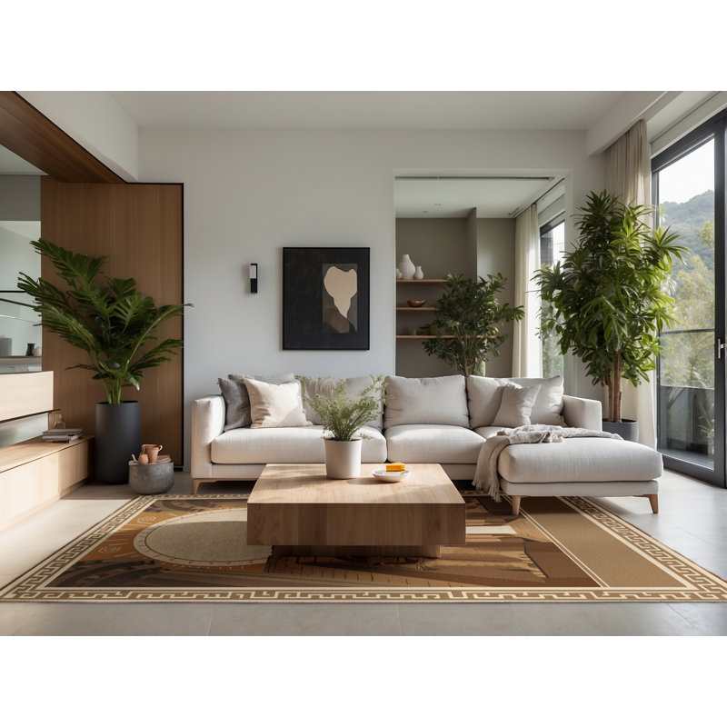 Soft Plush Beecher Abu Simbel Temples Classic Oriental Area Rug in Brown – Beige Binding, 3x5