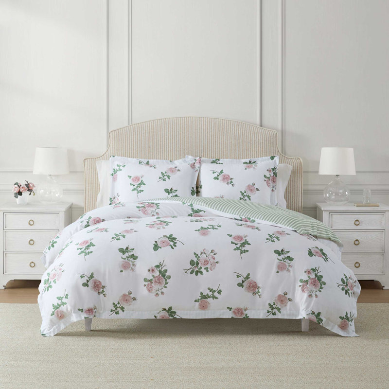 Ensemble d'édredon réversible rose en coton Martha Stewart, Édredon pour lit simple + 1 taie décorative stan