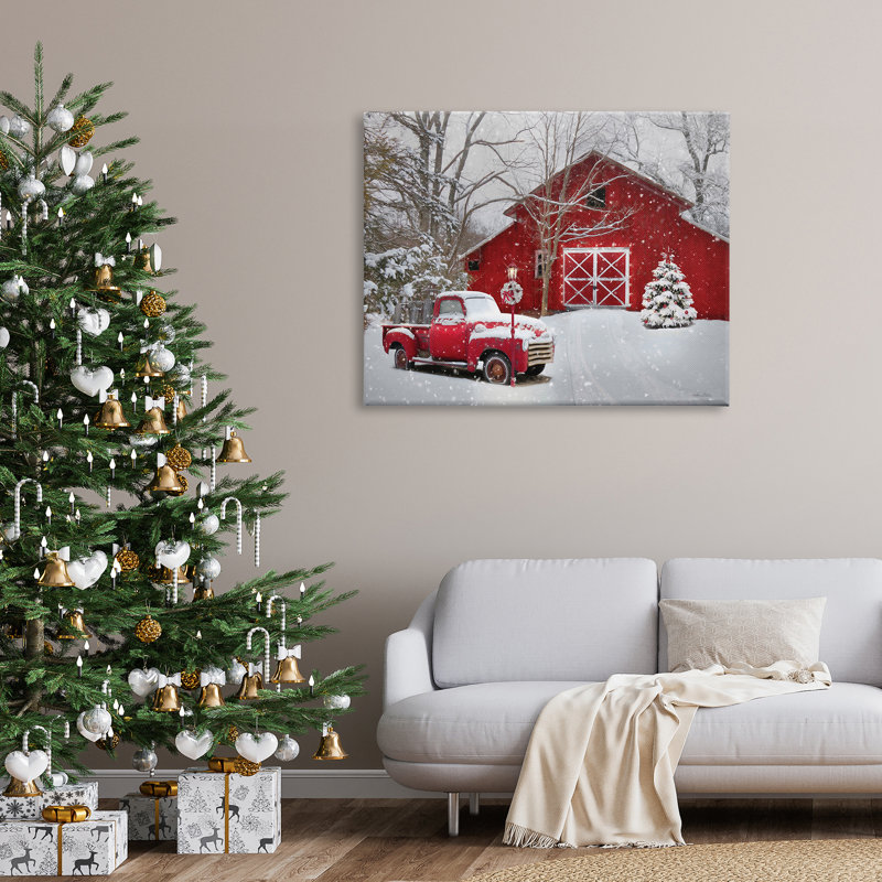 «Red Barn & Truck Powdery Snow», Toile tendue, H 36 po x l 48 po x P 1,5 po