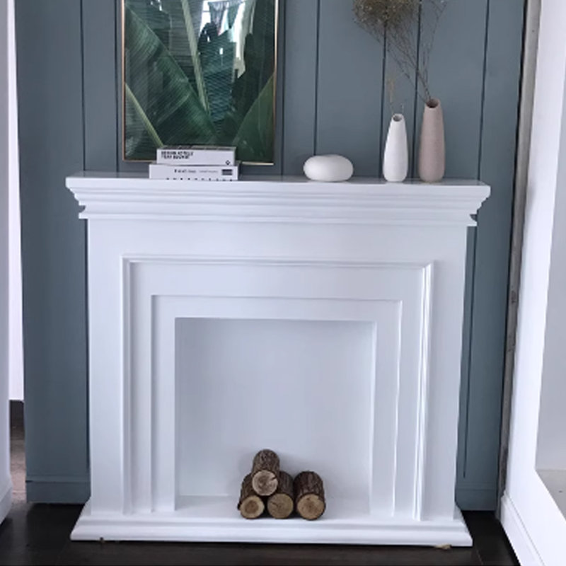 White Solid + Manufactured Wood Freestanding Fireplace, 42.52" H x 47.24" W x 9.84" D