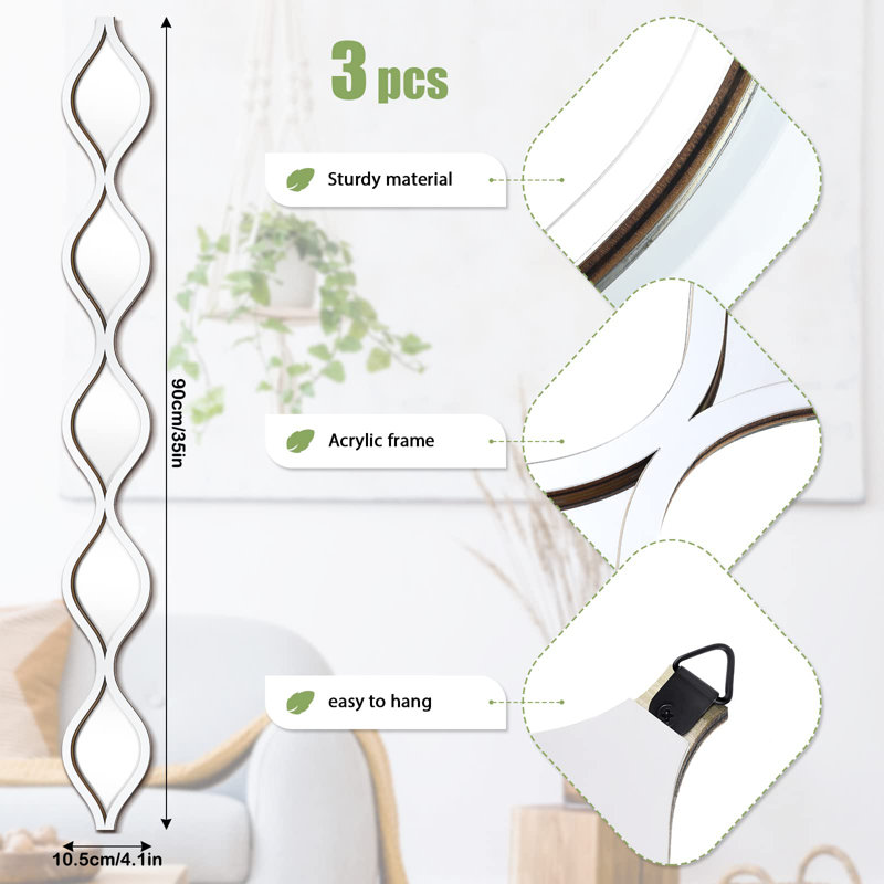 Ensemble de 3 décorations murales en acrylique en forme de miroir en miroir