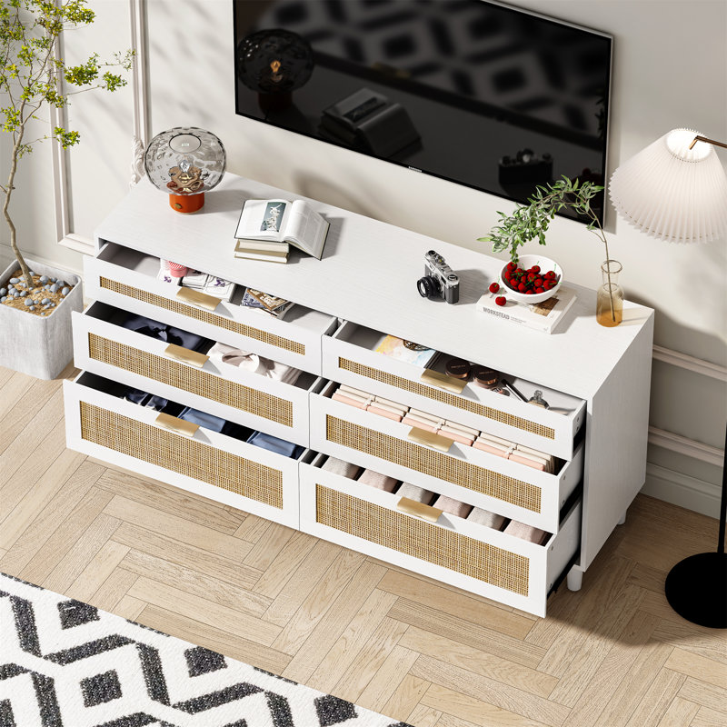 Commode 59 "en rotin avec tiroirs, Blanc
