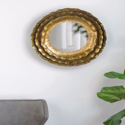 Miroir mural rond 16 po avec cadre en métal doré, miroir d'appoint Mid-Century