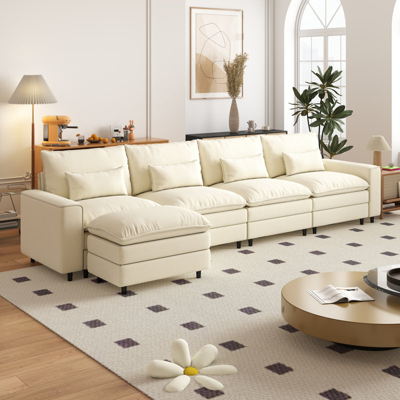 Ensemble de canapé en L pour salon, H 39,37 po x l 158,27 po x P 35,83 po, Chenille beige