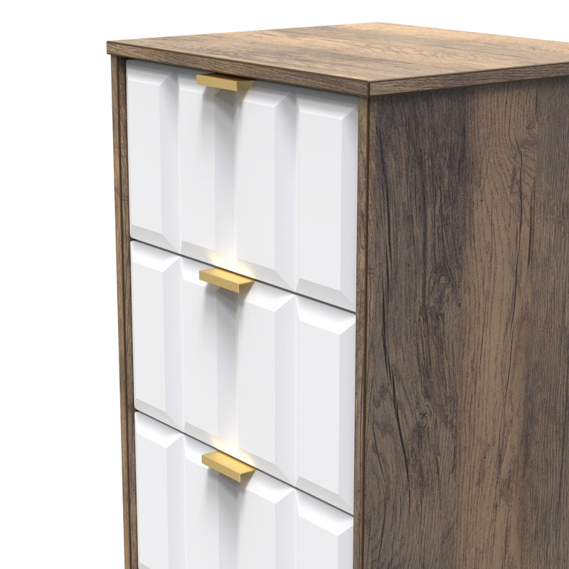 Arnesto 45cm W Manufactured Wood Bedside Table, White Matt/Vintage Oak