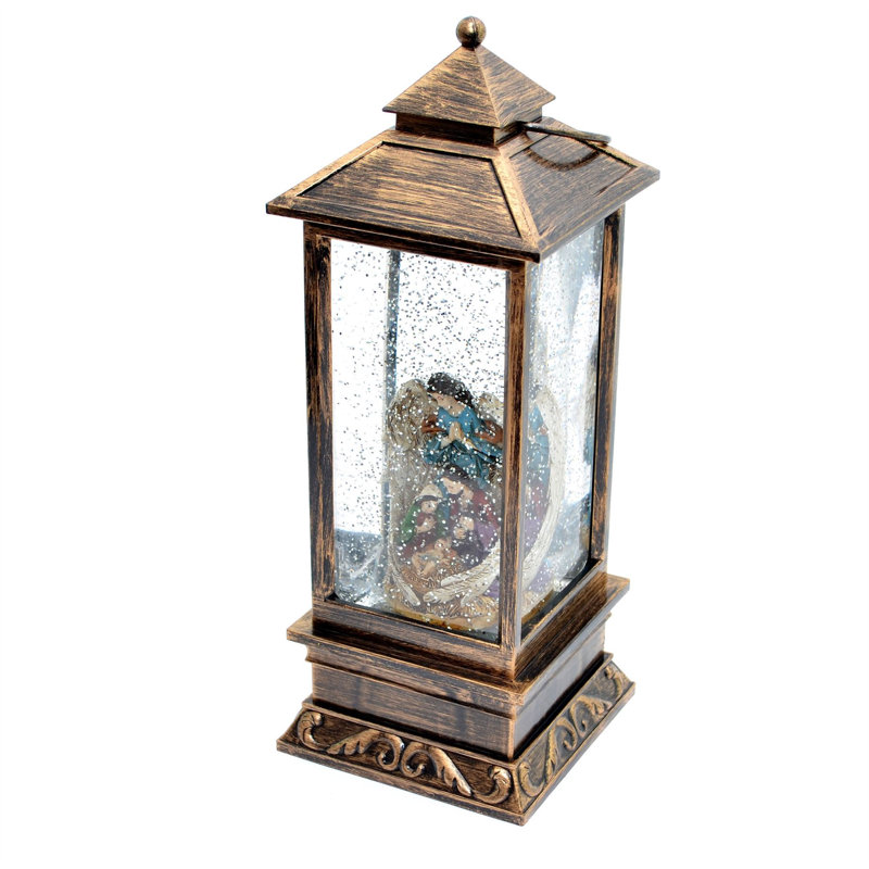 28cm Christmas Festive Nativity LED Lantern with Swirling Glitter for Seasonal Home Decor