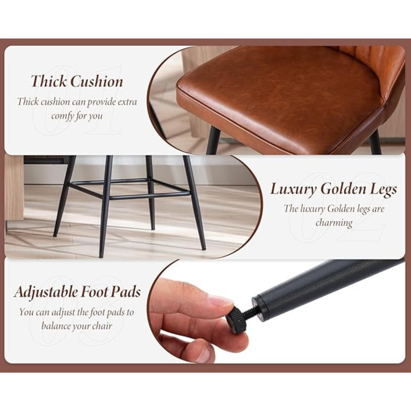Upholstered Counter Stool with Metal Frame, Brown