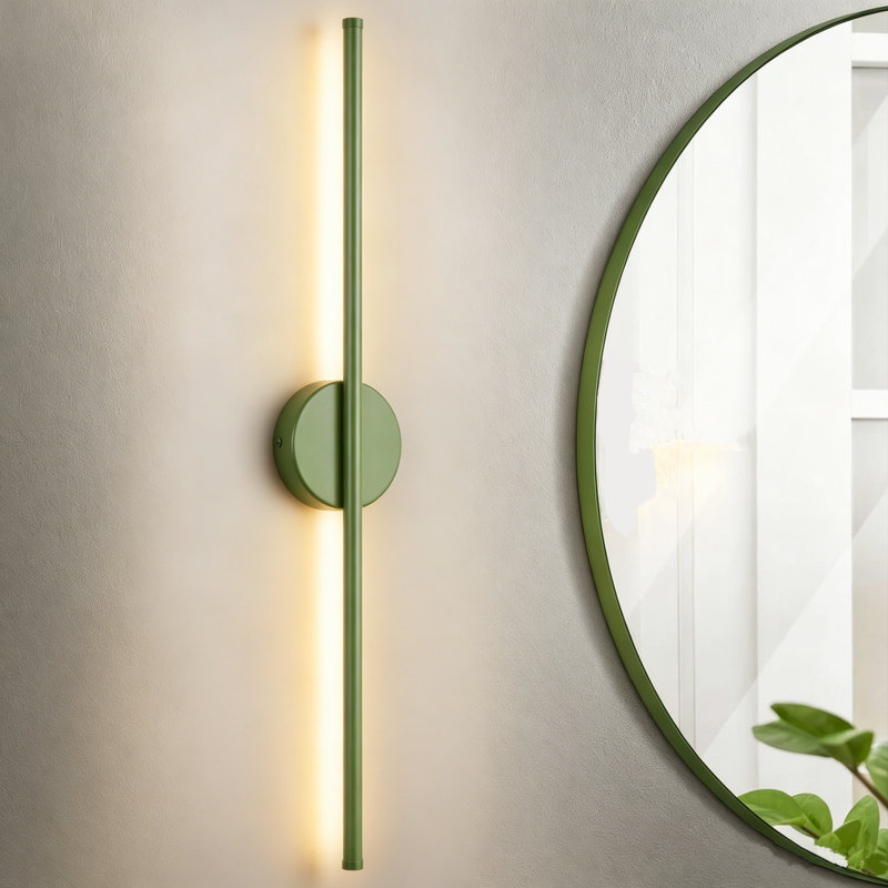 Brynie Iron Metal LED Hardwired Semi Flush Mounted Sconce, 27.6" H x 4.3" W x 1.77" D, Green