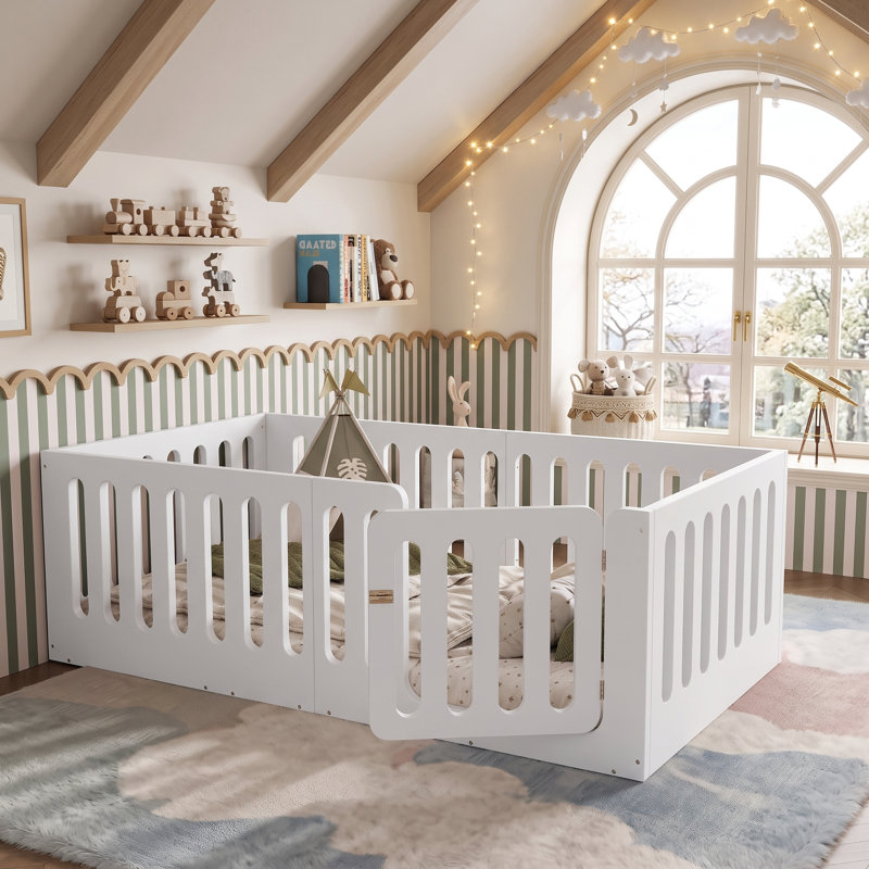 Lit pour enfant en bois massif avec porte espiègle Benedict Montessori, Lit simple, Blanc