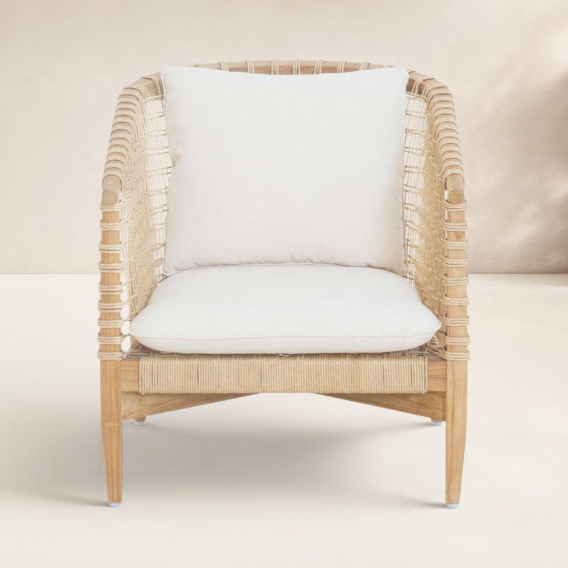 Outdoor Teak Lounge Chair, White, Natural