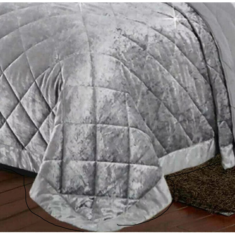 Velvet Bedspread with Pillow Shams, Silver, Double Bedspread+ 2 Standard Shams