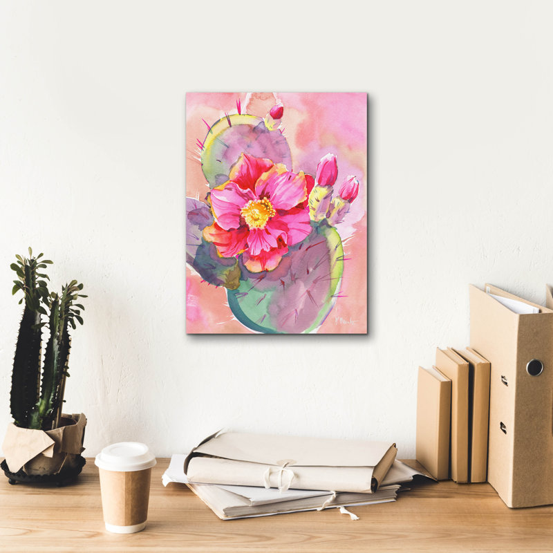 «Cactus Bloom I» par Paul Brent, art mural sur toile, H 16 po x l 12 po x P 0,75 po