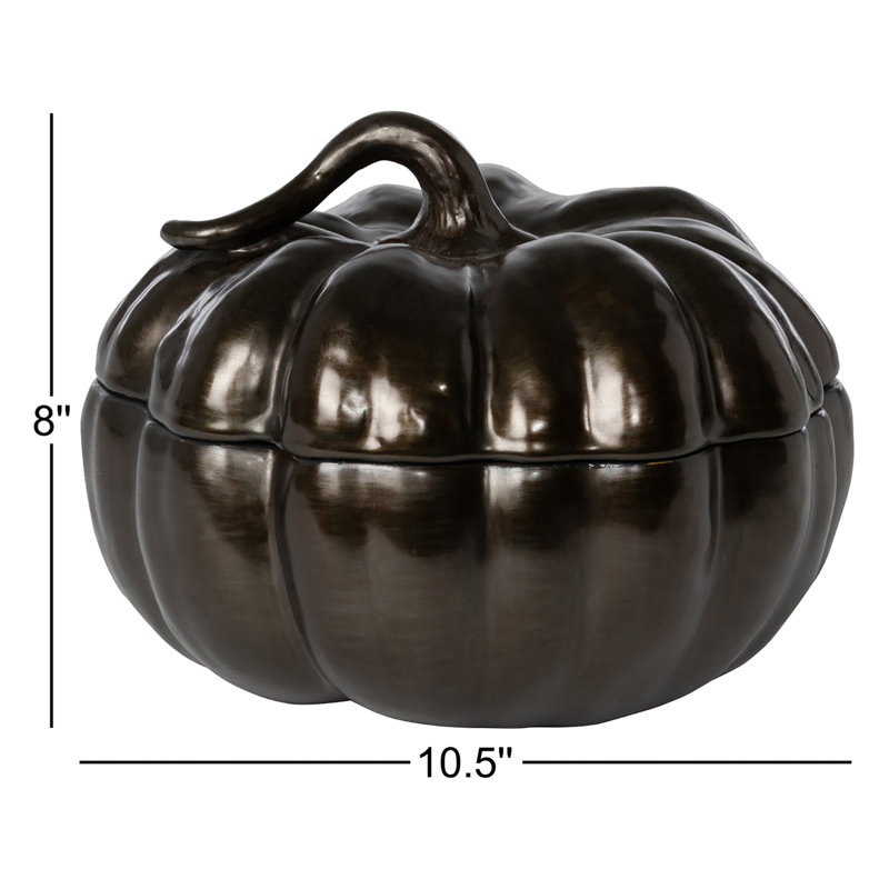 Pumpkin Bowl Figurine, 8" H x 10.5" W x 10.5" D, Brown