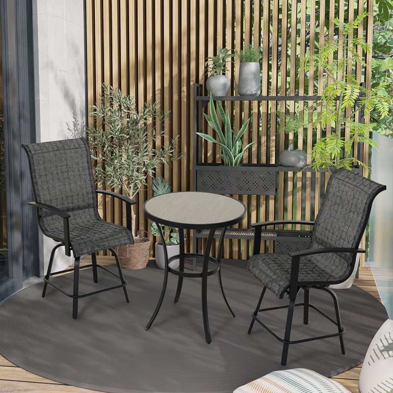 2 - Person Patio Conversation Set, Black/Gray Plaid