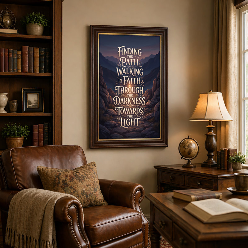 Art mural antique sur toile encadré doré pour le salon, la chambre à coucher, le bureau ou le vestibule - décoration murale décorative avec sentier de montagne