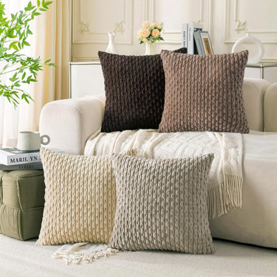 Housses de coussin en velours côtelé brun 18 po x 18 po, housses de coussin décoratives carrées douces pour le salon du canapé-lit