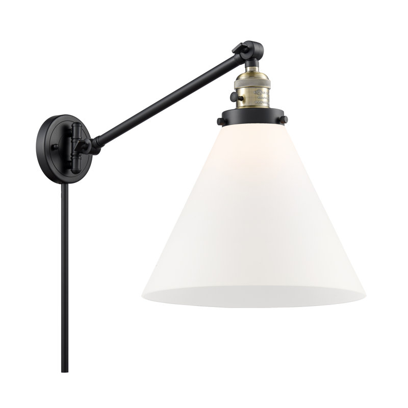 Lampe murale avec bras pivotant 1 lumière Cone, Grainé, Laiton antique noir, Ampoule non incluse