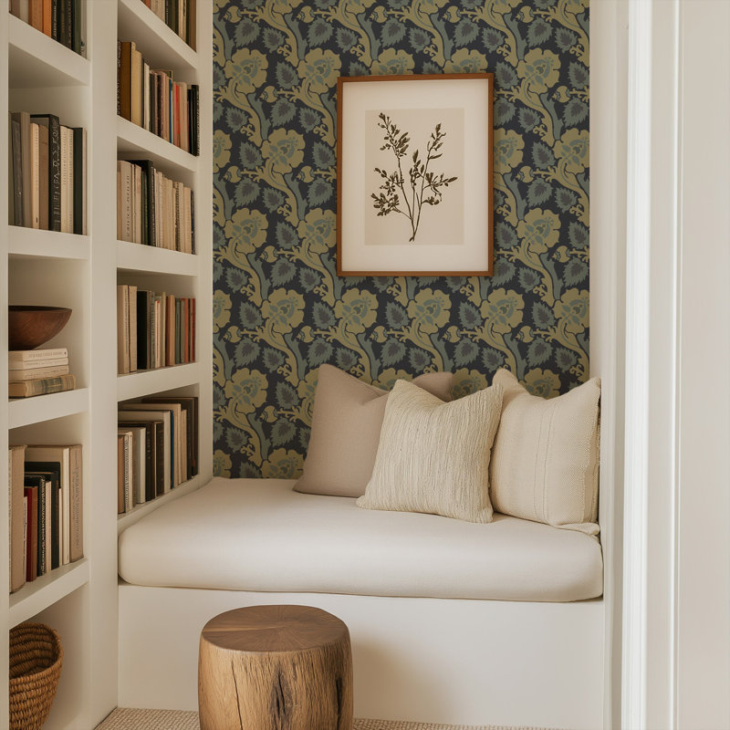Paisley Briar - Cypress Green Botanical Wallpaper, Golden Hour, Premium Paper