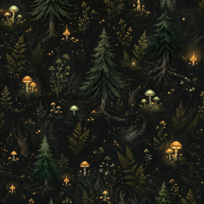 Papier peint adhésif forêt de pin mystique brumeux forêt champignon nuit l 23,6 po x H 118 po Papier peint auto-adhésif amovible pour les chambres de bébé