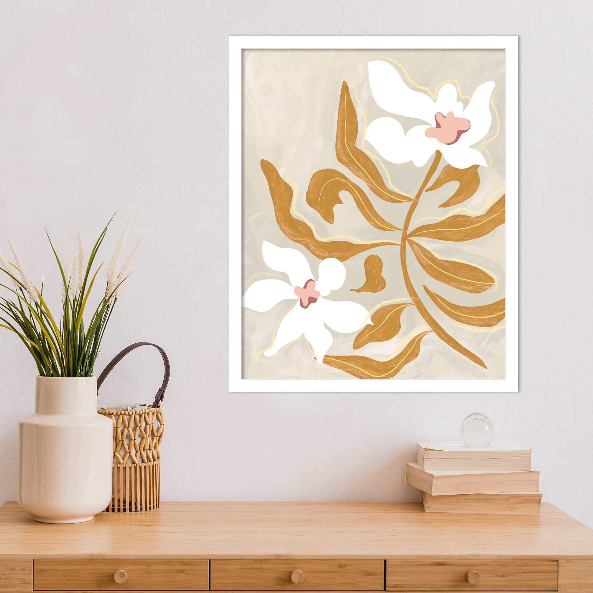Flower Flower Flower by Arty Guava Wood Framed Wall Art Print, White, 21" H x 17" W