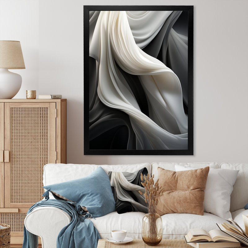 Gris, apaisant, ombres III, art mural abstrait, Cadre simple noir, H 20 po x l 12 po x P 1 po