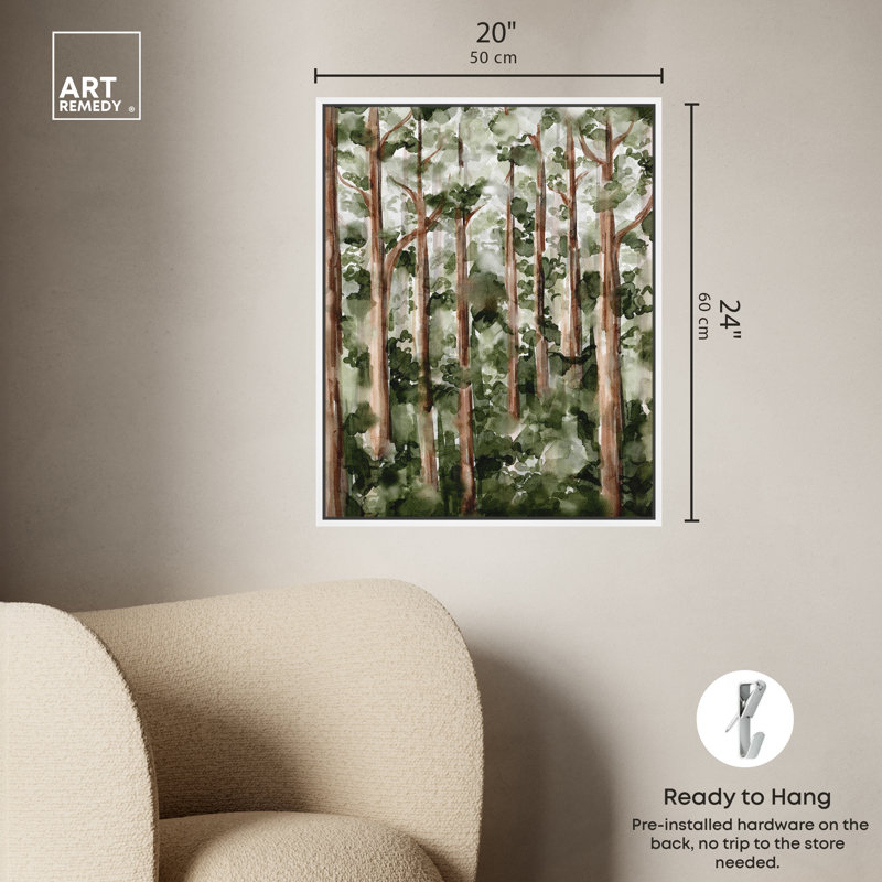 Wild Forest Green and Brown Canvas Landscape Print with White Frame