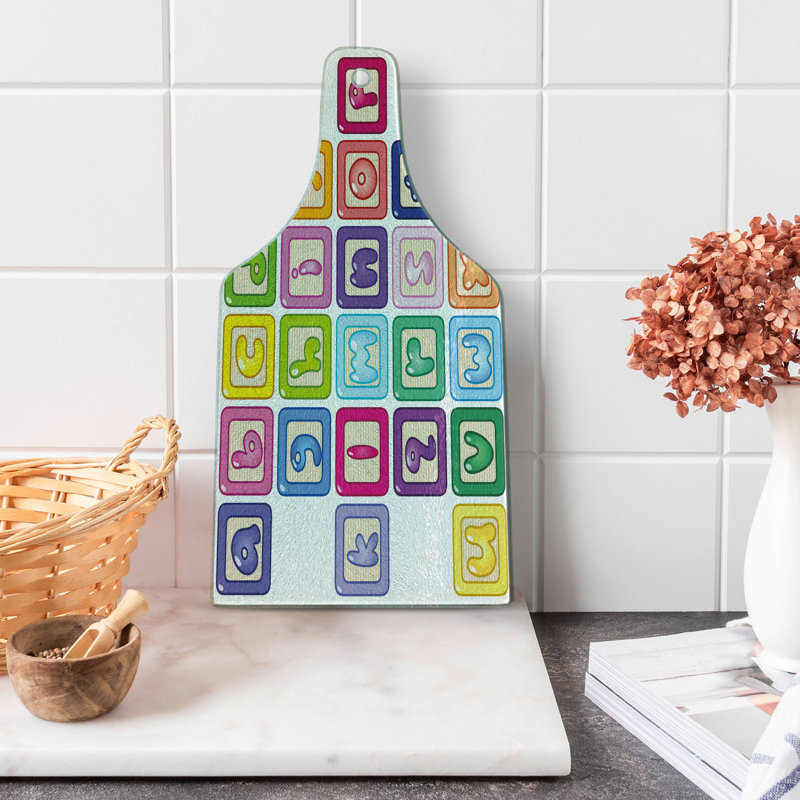 Ambesonne Science Tempered Glass Cutting Board Lower Case Blocks Multicolor