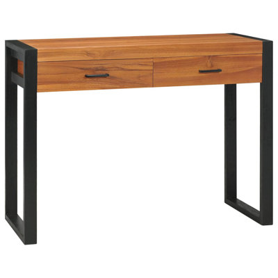 Desk Standing Computer Desk Home Office Desk with 2 Drawers Teak Wood