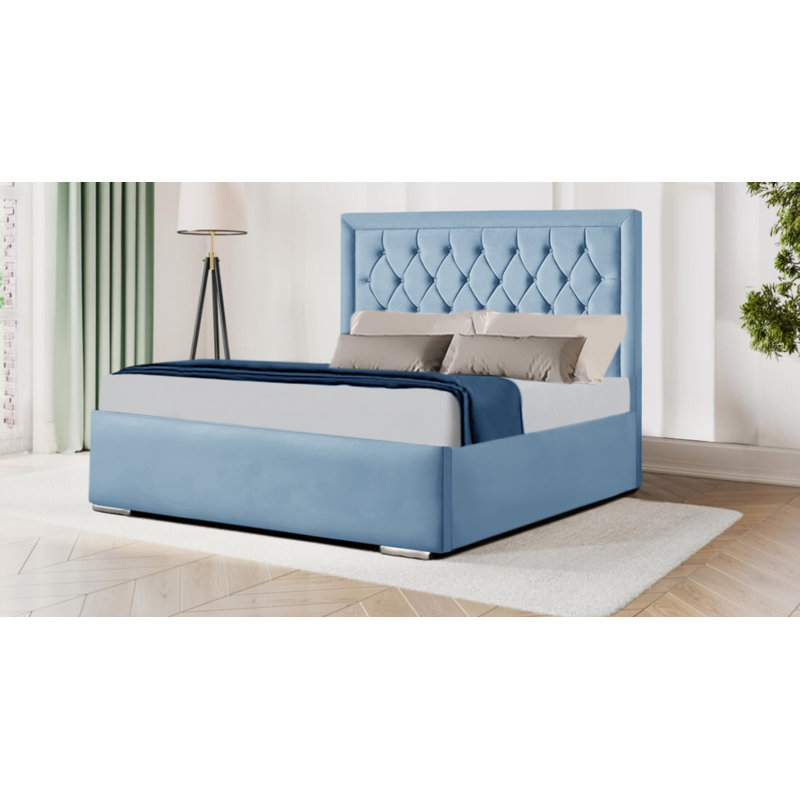 Barbla Upholstered Bed, Single (3'), Sky Blue