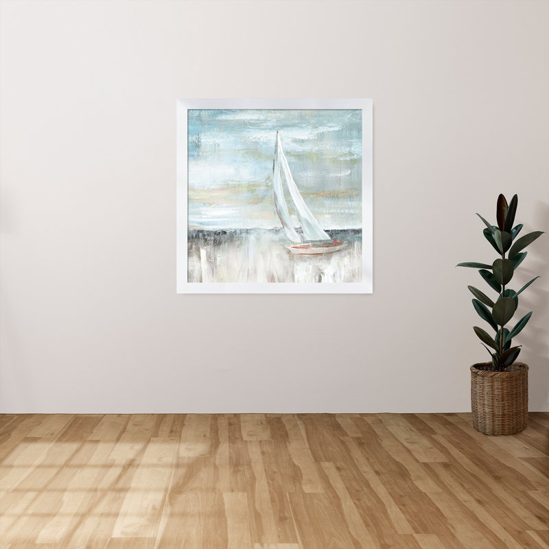 «Soft Sail II», reproduction de peinture acrylique, H 37,5 po x l 37,5 po x P 1 po, Cadre blanc