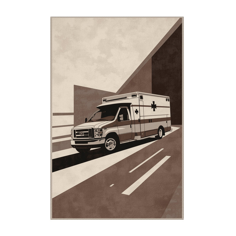 Machine Washable Maurice Ambulance Vehicle Modern Rug in Beige – Beige Binding, 5x7