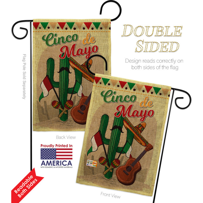 Fiesta cinco de mayo, impressions sud-ouest 2 côtés en toile jute 18,5 x 13 po drapeau de jardin