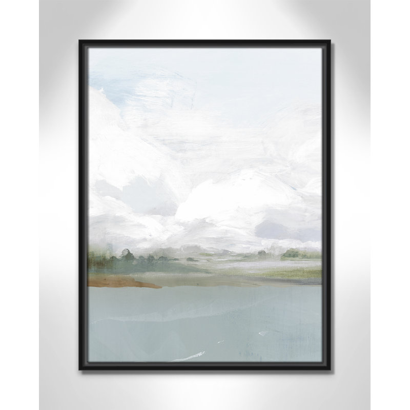 All Shore Watercolor Canvas Painting Print with Wood Floater Frame , 25.5" H x 19.5" W, Espresso