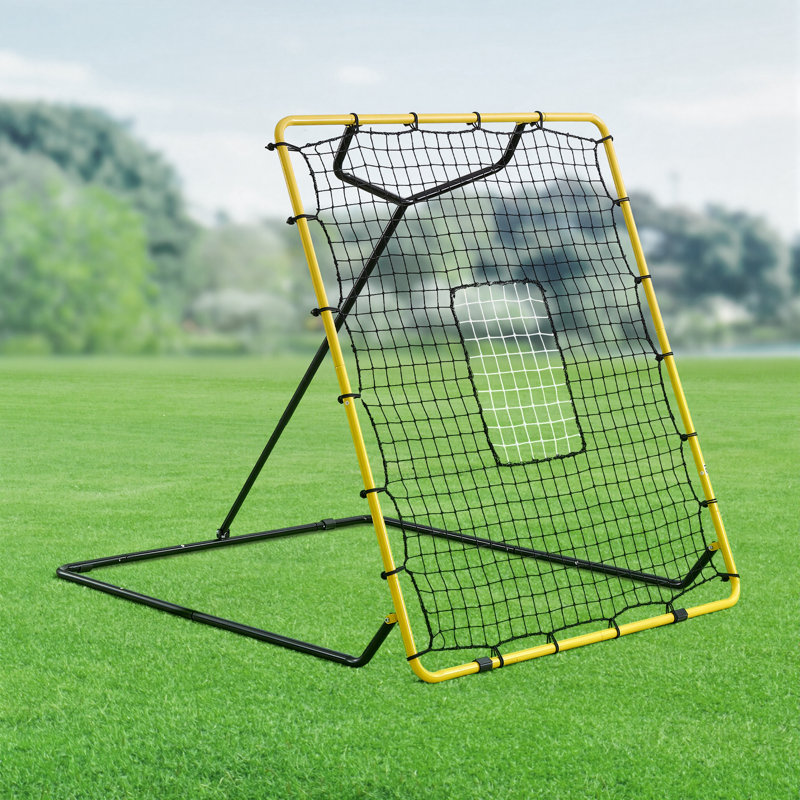 Baseball Softball Rebondeur Filet 4 x 4,5 pi Cible pour l'entraîneur, 4 angles réglables avec zone d'attaque, structure en acier, filet rebond pour l'entraînement en tangage et sur le terrain, pratique de retour
