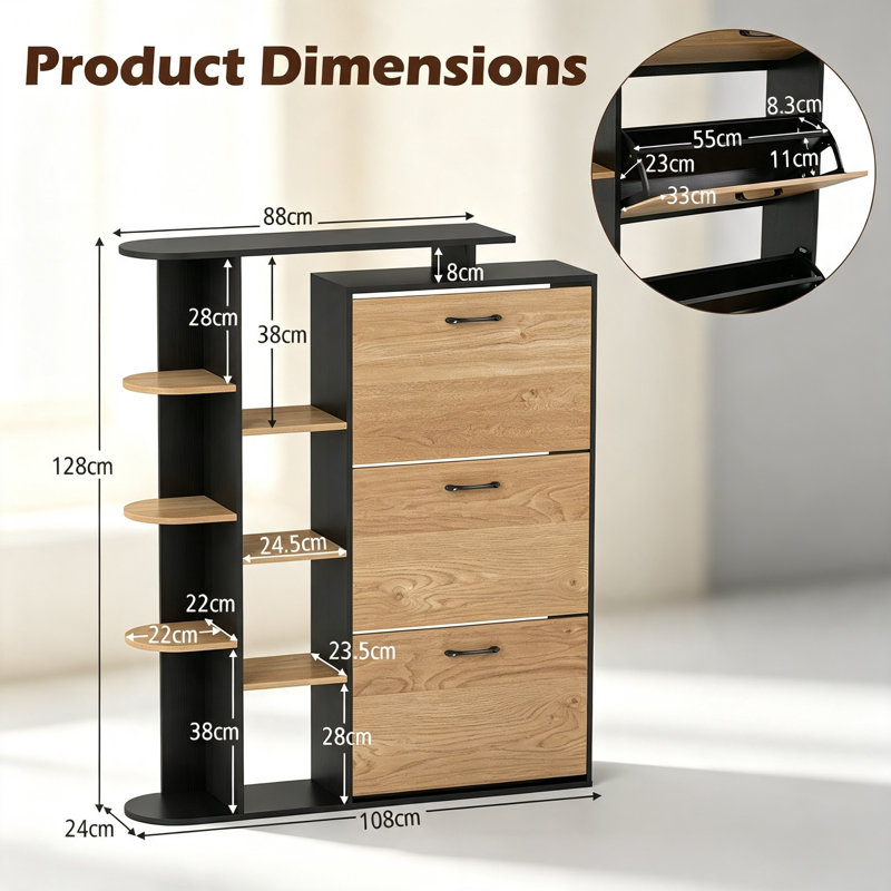 22 Pair Shoe Storage, Black & Natural