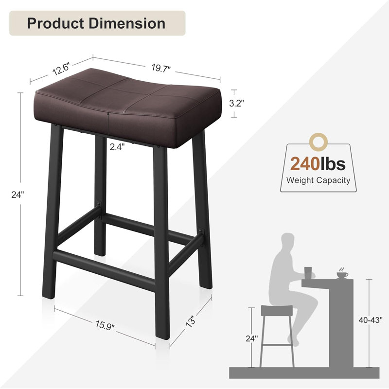 Counter Stool with Metal Frame, Brown, Black