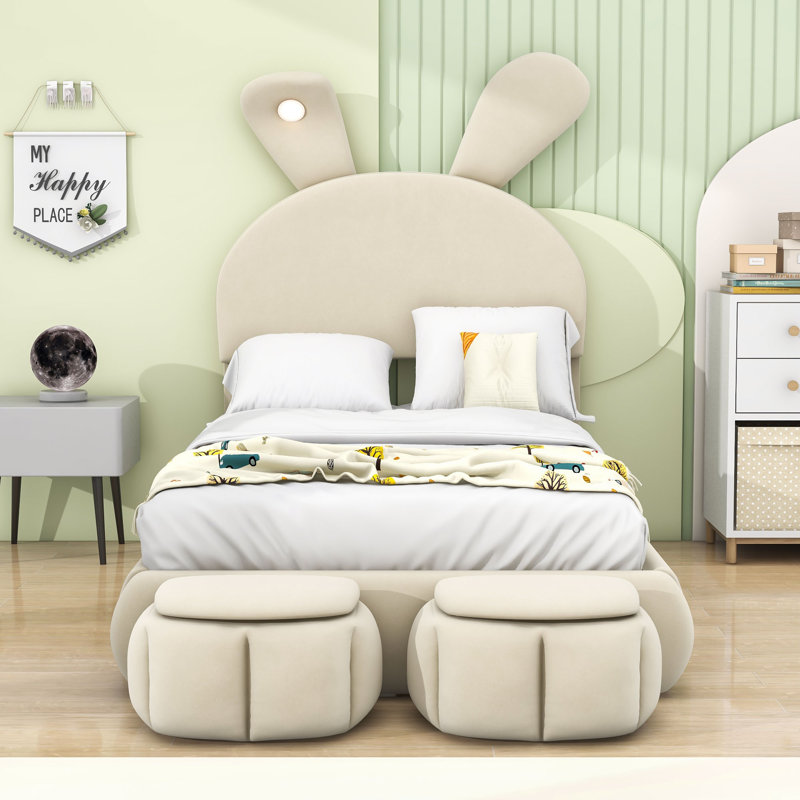 Lit plateforme tapissier Annerike, Beige, Lit double