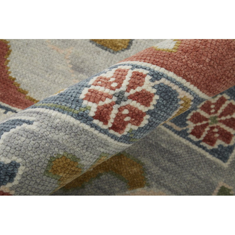 Karina Hand Knotted Wool Floral Area Rug in Rust/Gray, Rectangle 2' x 3'