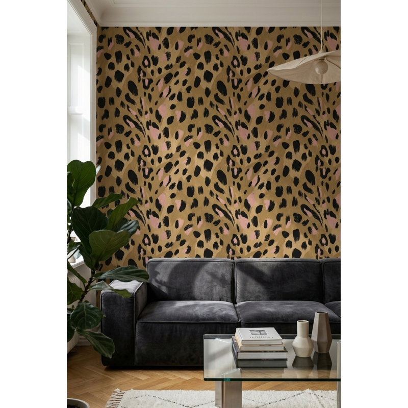 Papier peint mural à motif léopard abstrait avec des accents rose poudré, Peel and Stick