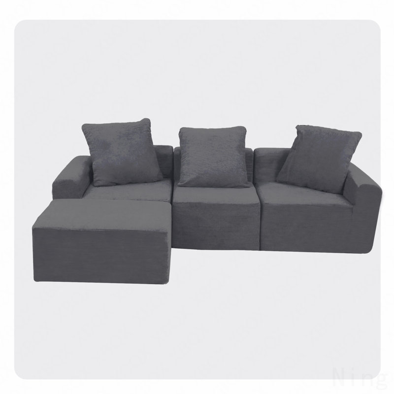 Convertible Modular Sectional Sofa Set Popular Microfiber Fabric Compression Sofa, Antique Gray Velvet