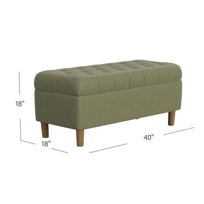 Banc de rangement à couvercle rabattable rembourré, Vert sauge clair